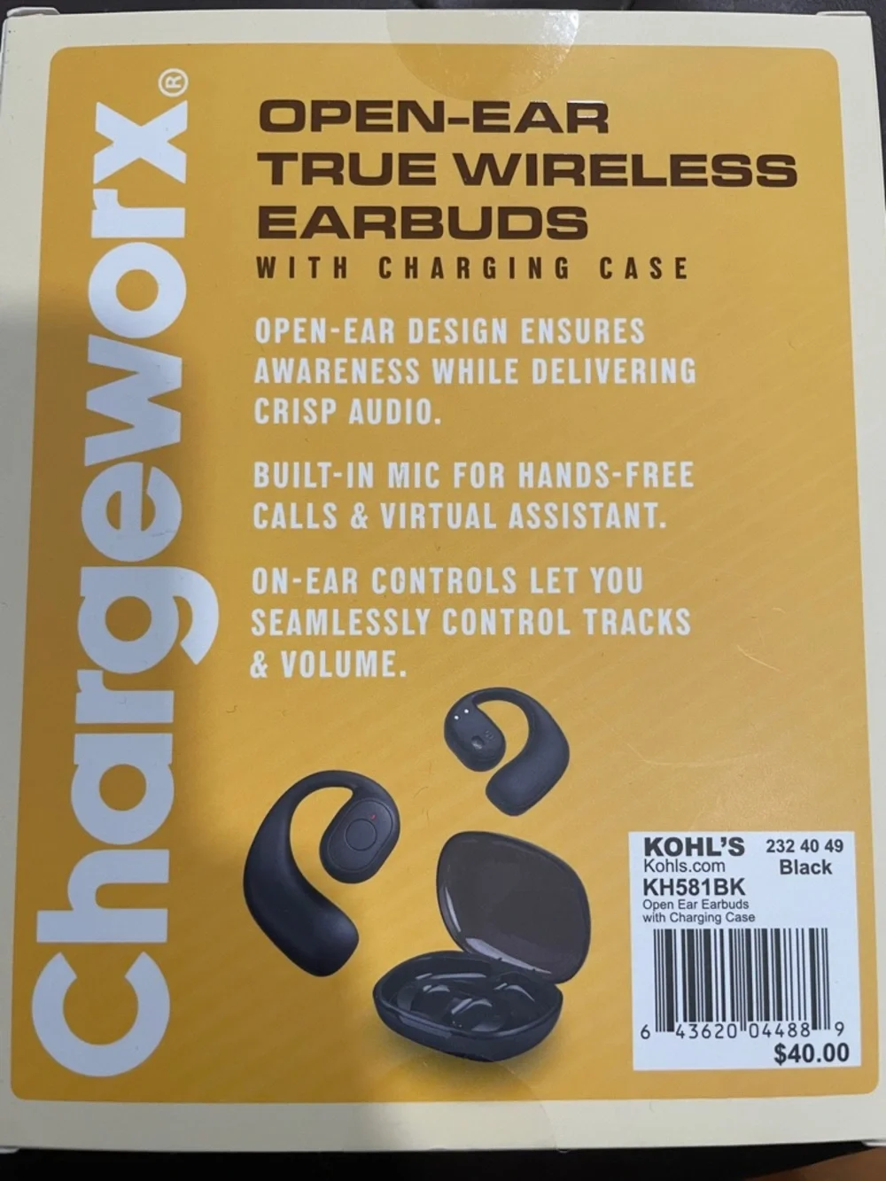 Chargeworx Open-Ear True Wireless Earbuds in Black New In Box